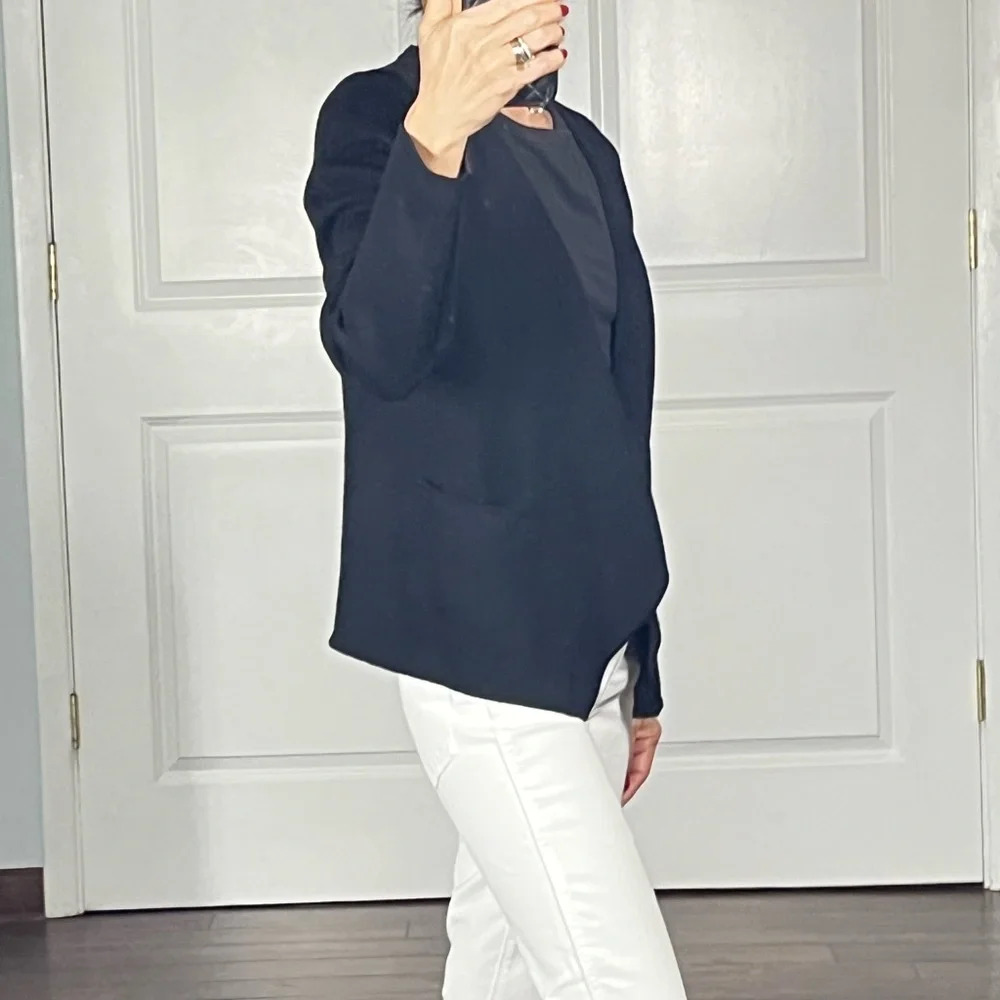 Margaret O’Leary black 100% merino wool open jacket sweater size M - Picture 4 of 12